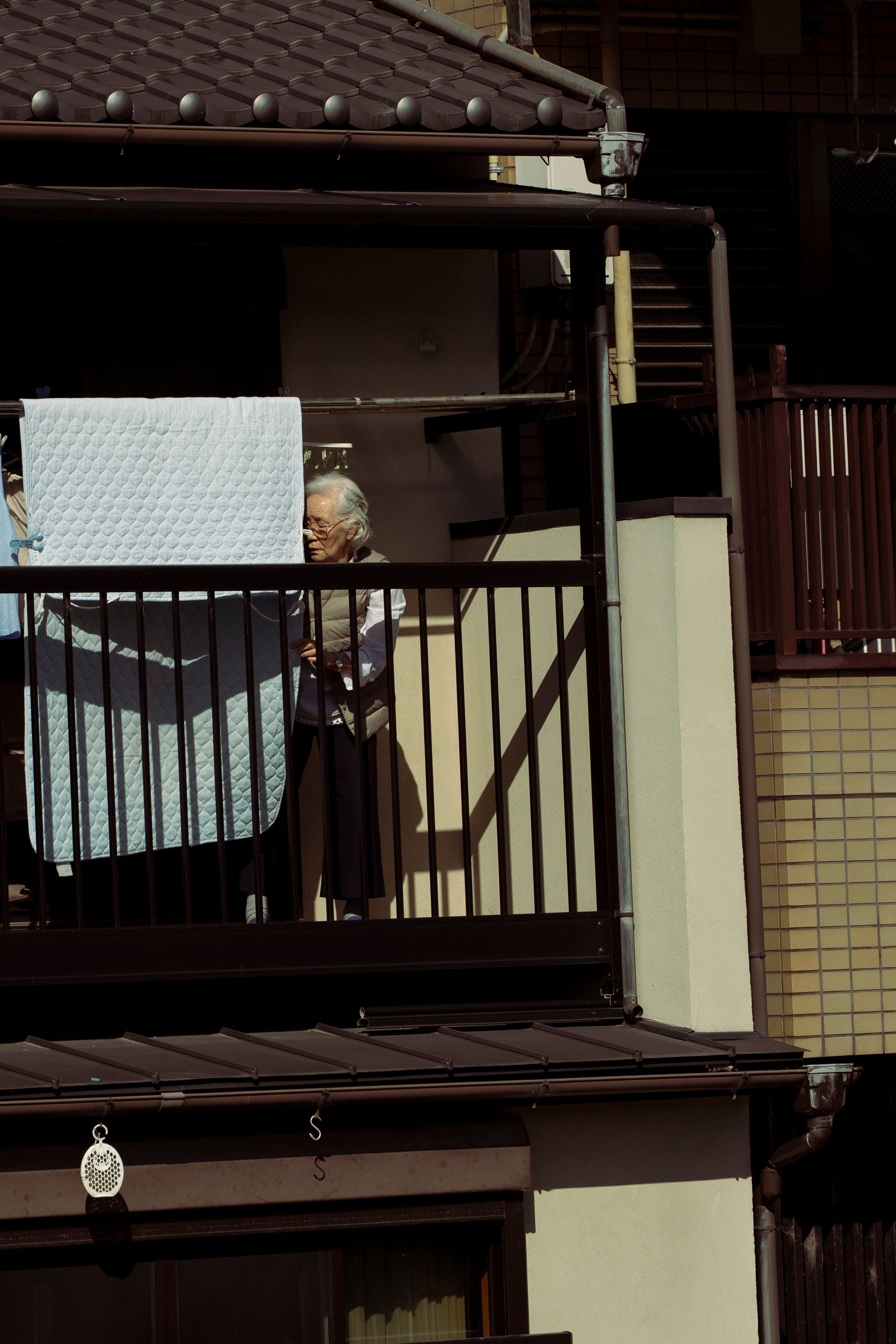 Japanese grandma looking after her laundry